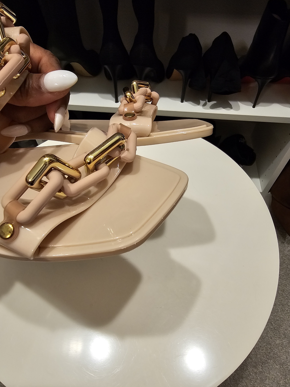 Vince Camuto Blush Pink Chain-Trim Slide Sandals - Picture 3 of 10